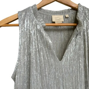 Anthropologie Vanessa Virginia Silver Sleeveless Metallic Lurex Top Size Medium